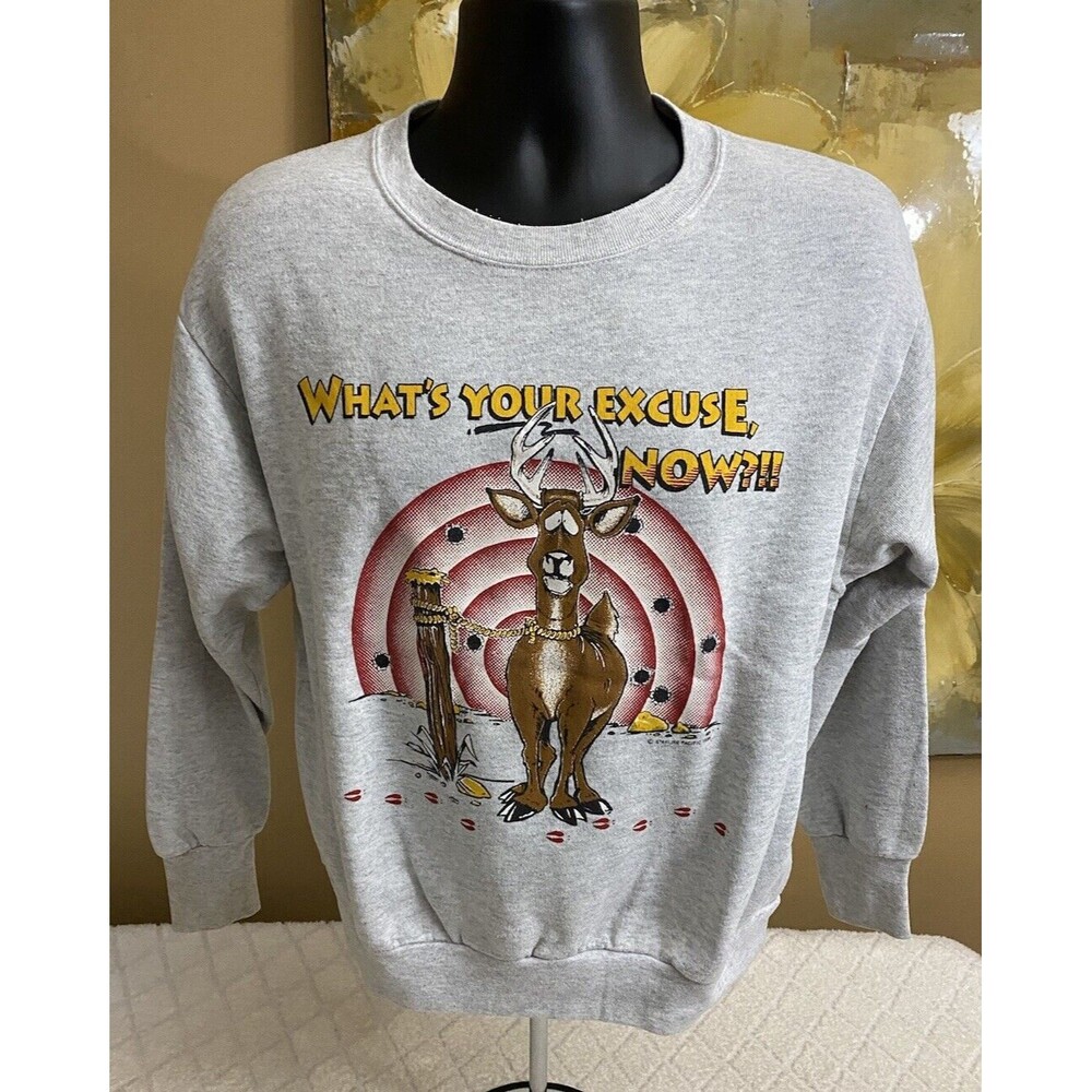 Vintage USA Made 1994 Starline Pacific Deer/Target Graphic Gray Sweatshirt Sz M